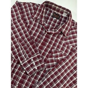 Plains Western Wear Shirt Mens XL Burgundy Plaid Pearl Snap Western Rodeo